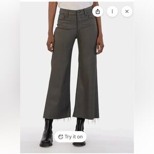 Kut from the Kloth Meg Fab AB wide leg coated charcoal grey jeans. Size 0